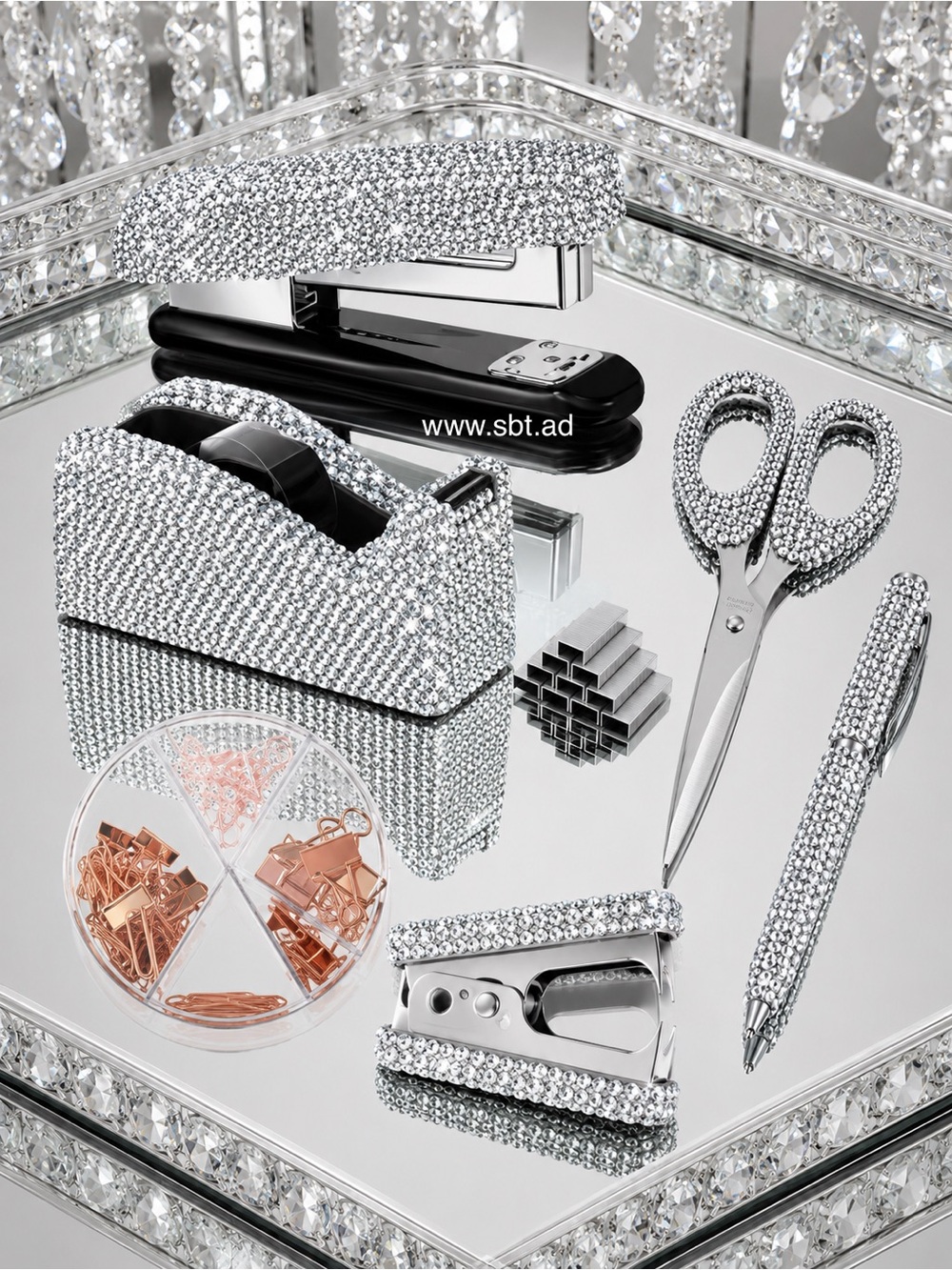 NEW Desk Accessories Set Sparkling Bling Crystal Rhinestones Silver, Pink, Blue